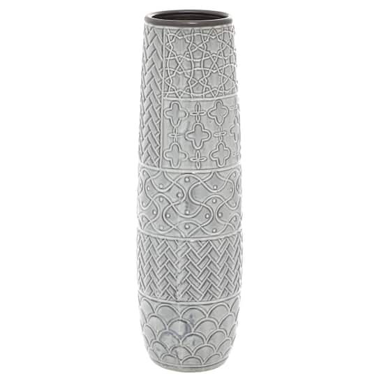 22" Gray Stoneware Eclectic Vase